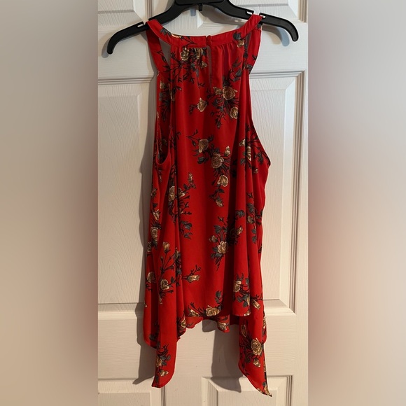 Torrid top, size 0 (12), high neck tank, orange floral - Picture 2 of 9